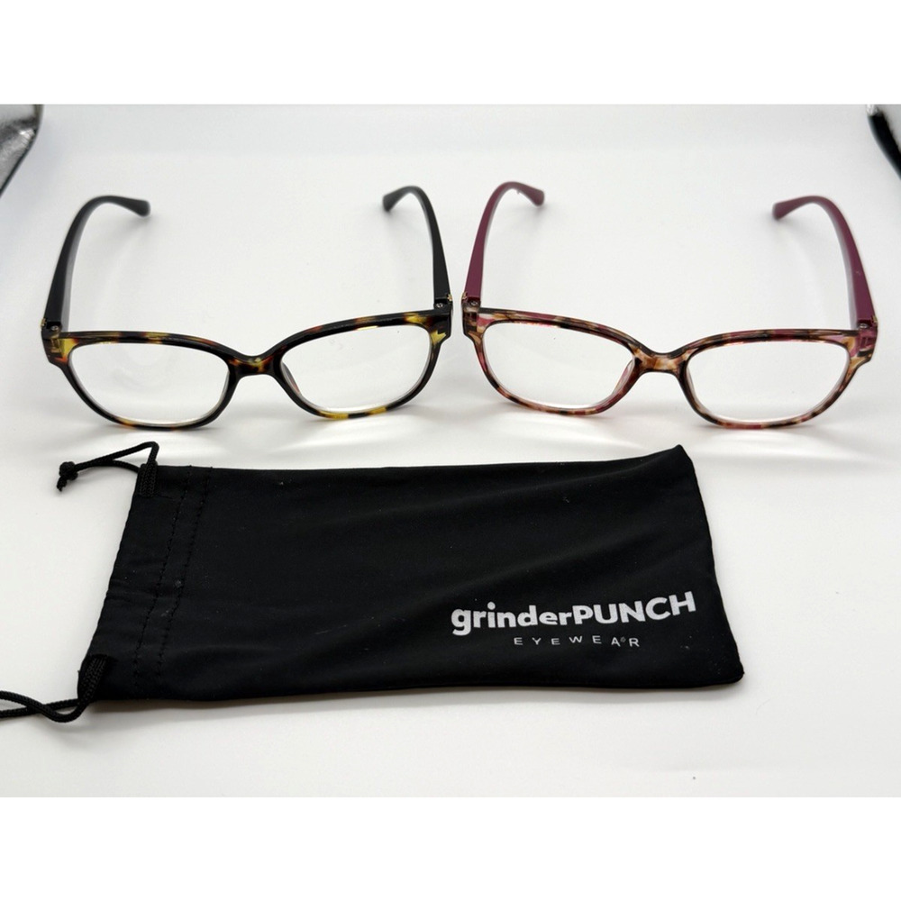 (2) grinderPUNCH Reading Glasses - +4.00 Mag. - Pink & Black Tortoise - ST1919R